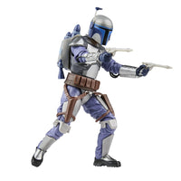Hasbro Star Wars Black Series 6-inch Jango Fett action figure with jetpack firing dual blasters in battle pose