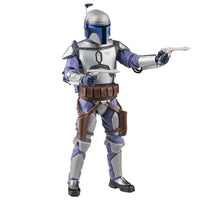 Hasbro Star Wars Black Series 6-inch Jango Fett figure posed firing dual blasters in detailed silver and blue armor