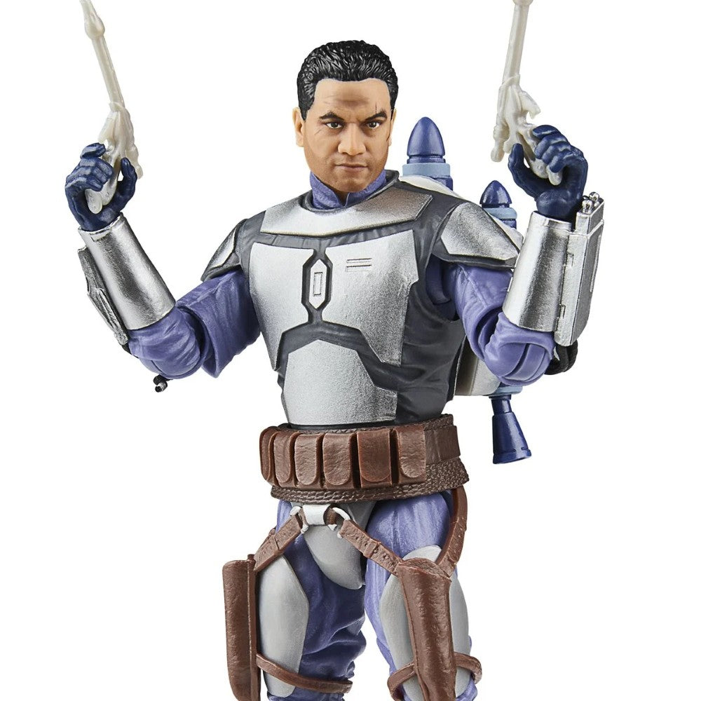 Hasbro Star Wars Black Series 6-inch Jango Fett figure with jetpack and dual blasters in detailed armor on white background