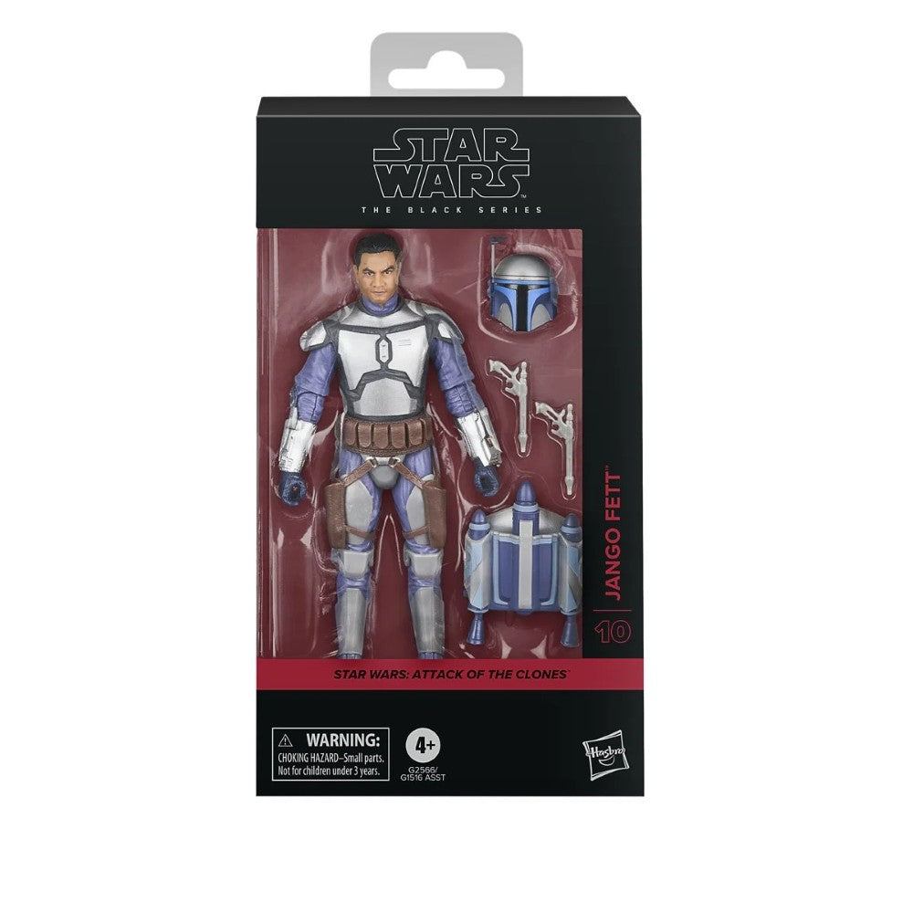 Hasbro Star Wars Black Series 6-inch Jango Fett figure with removable helmet and dual pistols in packaging
