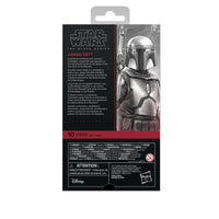 Hasbro Star Wars Black Series Jango Fett 6-inch figure packaging back with character info and portrait on black background