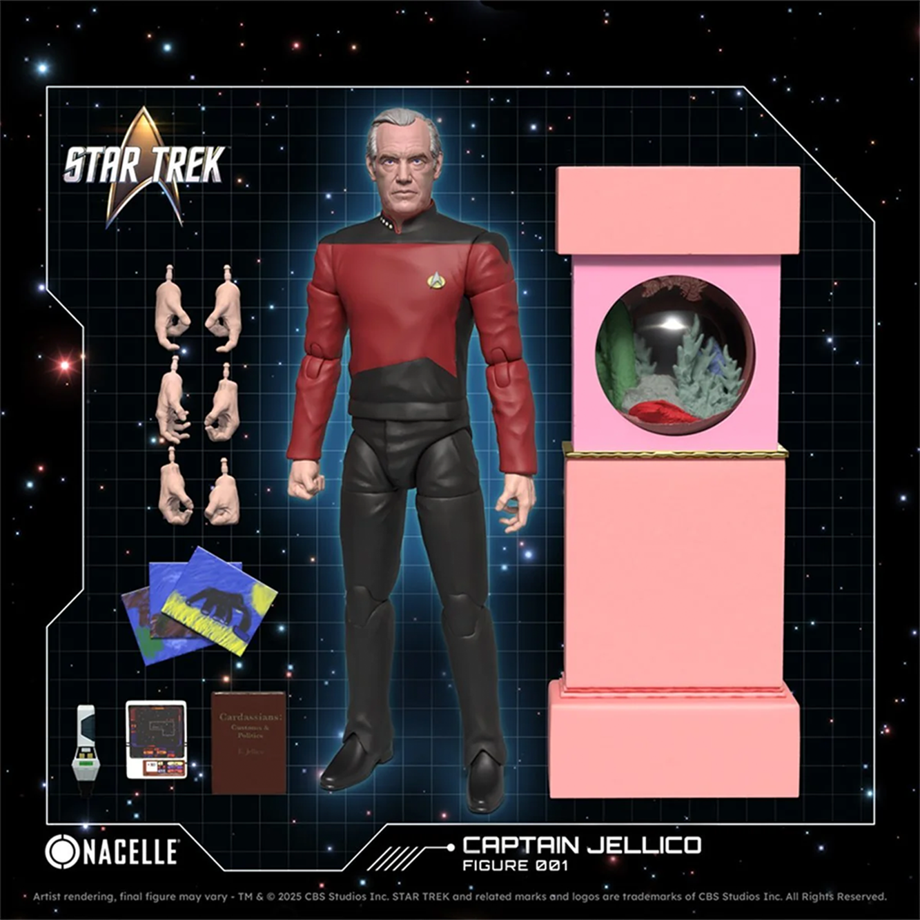 Captain Jellico 7" Star Trek: TNG Nacelle Premium Action Figure Collectible with accessories and display stand by Nacelle.