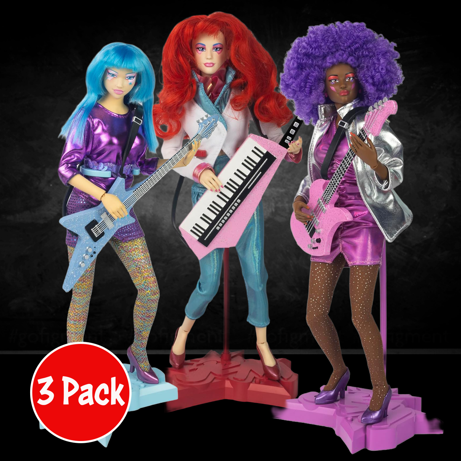 Jem and the Holograms Back Up 3 Pack BUNDLE Aja - Kimber - Shana 12-Inch Fashion Doll new in box by Loyal Subjects