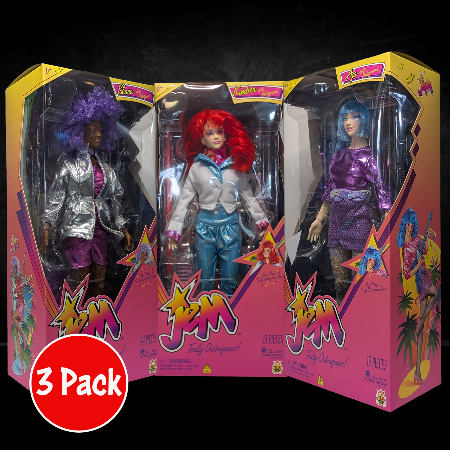 Jem and the Holograms Back Up 3 Pack BUNDLE Aja - Kimber - Shana 12-Inch Fashion Doll by Loyal Subjects new in box
