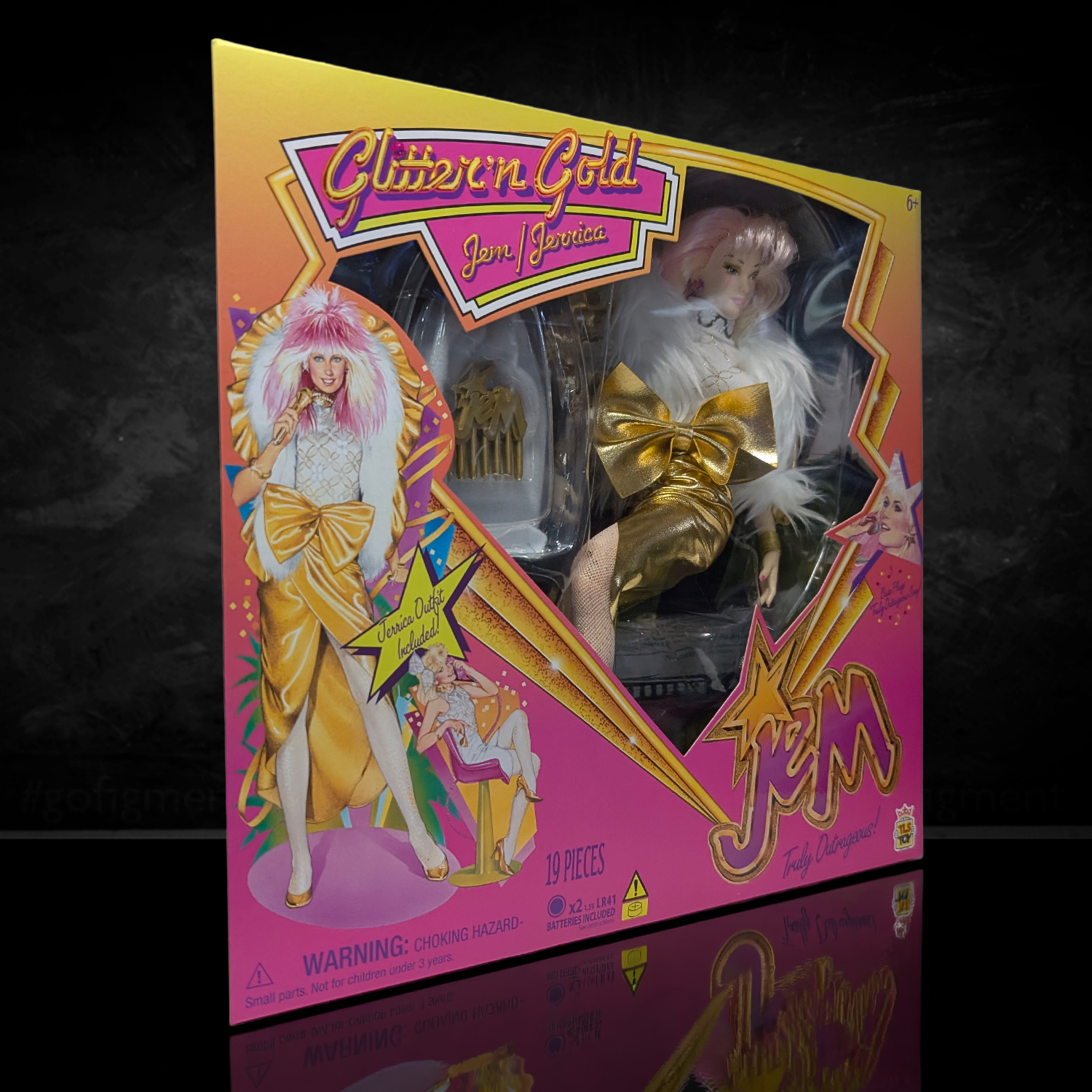 Jem and the Holograms Glitter and Gold Jem Jerrica 12-Inch Fashion Doll The Loyal Subjects 2025 new in box with gold outfit and white fur trim