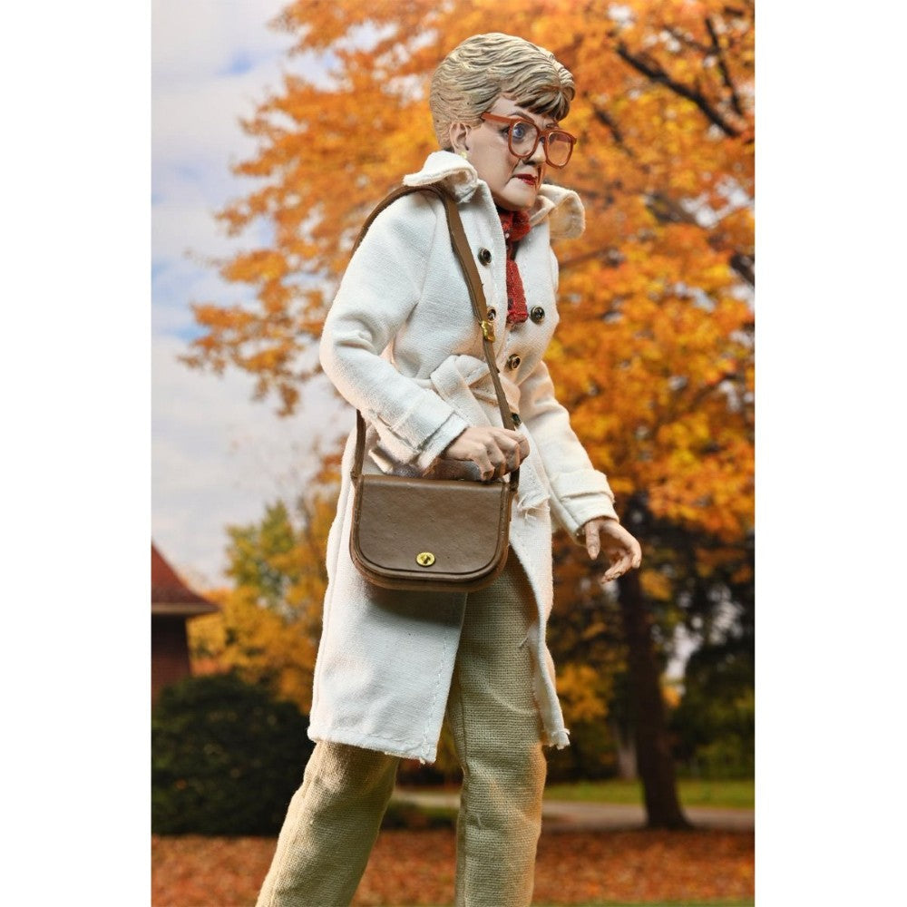 Jessica Fletcher Murder She Wrote 8-Inch Clothed Neca Action Figure wearing glasses and coat outdoors in autumn setting