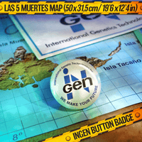 Doctor Collector Jurassic Park Ingen button badge on Las 5 Muertes map from The Lost Memories collector’s set