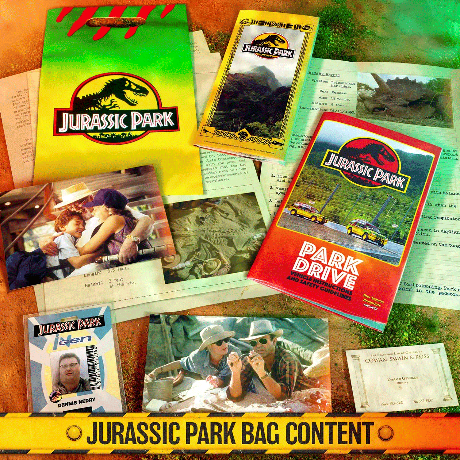 Doctor Collector Jurassic Park The Lost Memories rare collector’s set with vintage maps, badges, photos, and park guide materials
