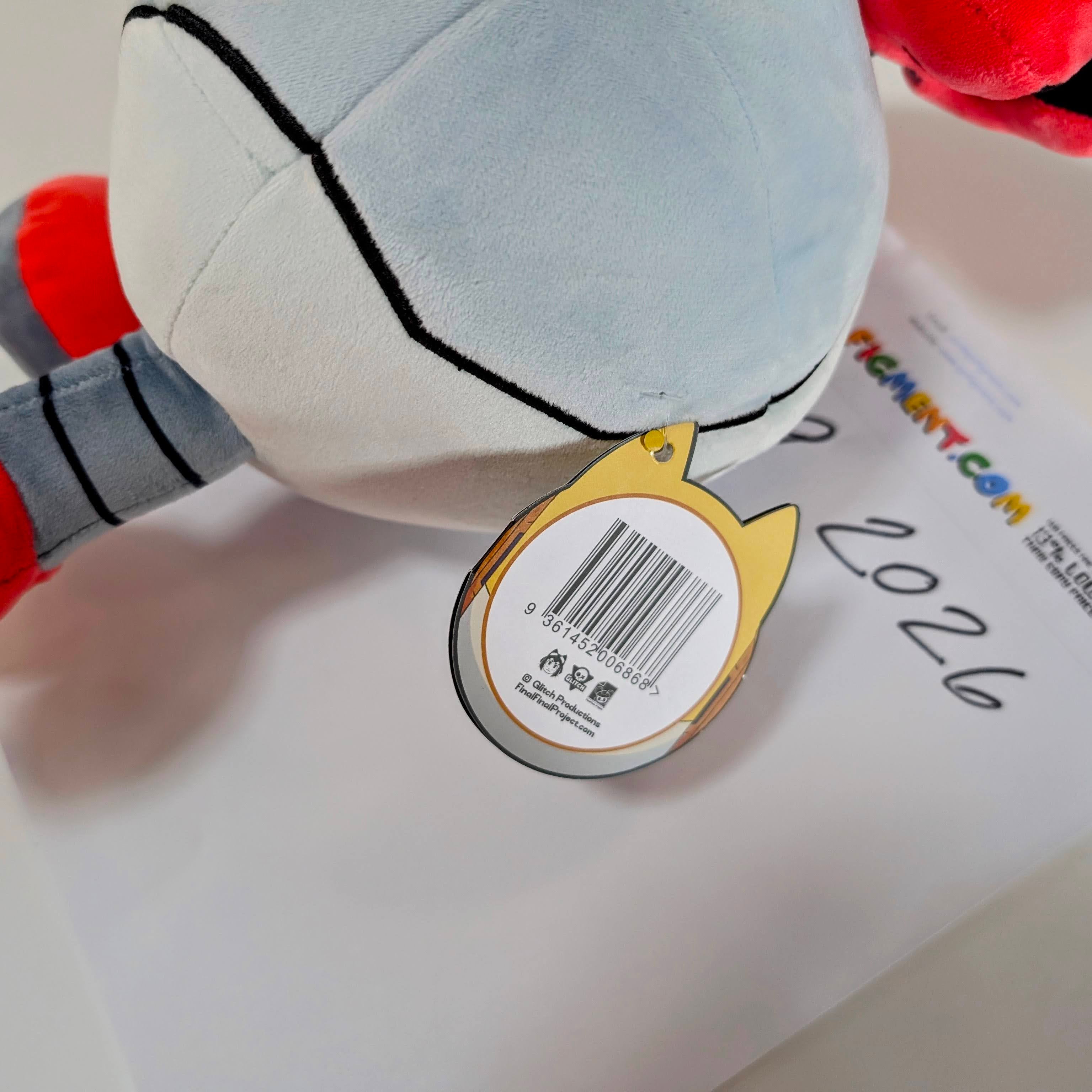Kaboodle Plush Gameoverse Official Collectible Figure by Glitch Productions with gray and white body and red clawed limbs on white background