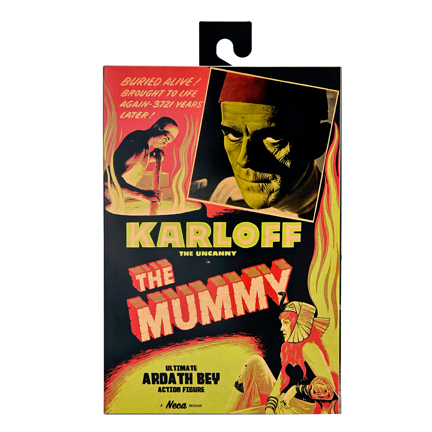 Neca 7-inch action figure packaging of Karloff as Ardath Bey from the classic 1932 The Mummy film