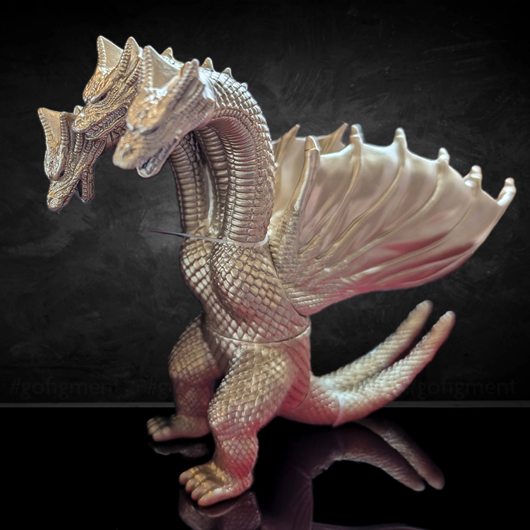 Super7 Godzilla 1991 King Ghidorah 5 inch tall articulated soft vinyl monster figure on black background