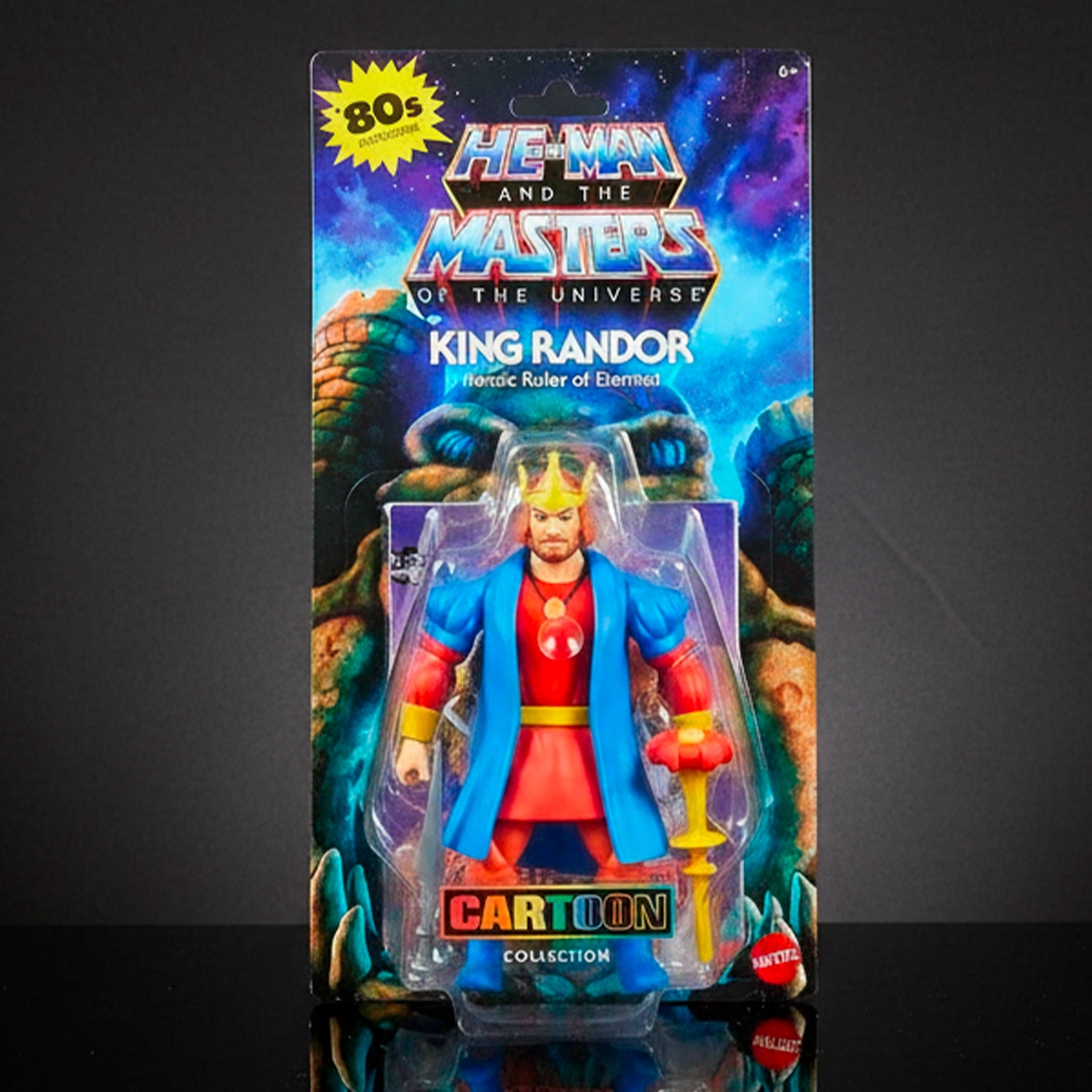 Mattel Masters of the Universe Origins King Randor 5.5-inch action figure in vintage-style packaging with sword accessory