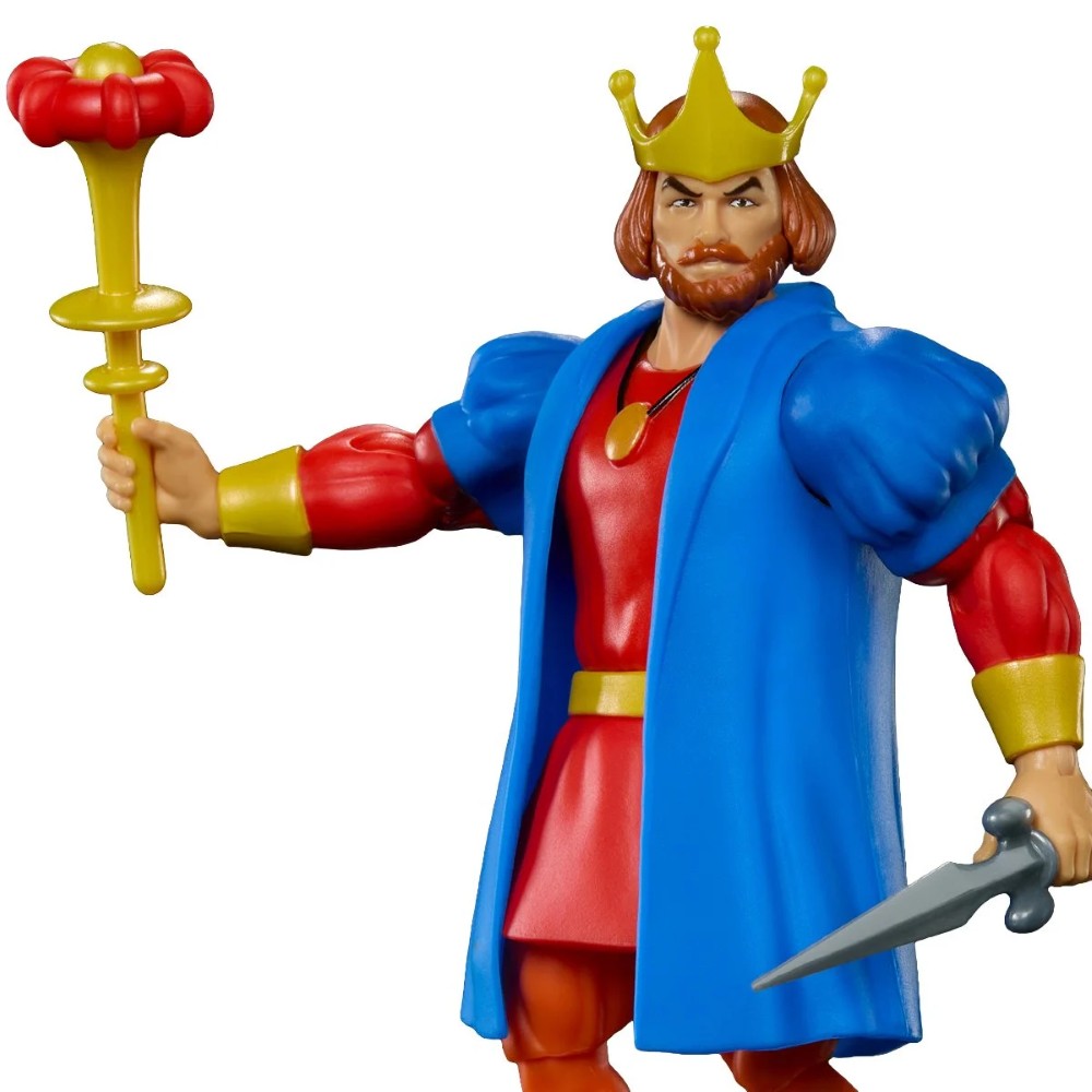 Mattel Masters of the Universe Origins King Randor 6-inch figure with crown, blue cape, sword, and scepter on white background