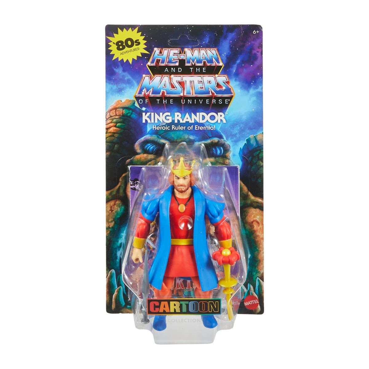Mattel He-Man Masters of the Universe King Randor Cartoon Collection figure in original 80s style packaging with sword and crown