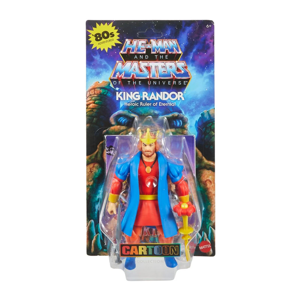 Mattel He-Man Masters of the Universe King Randor Cartoon Collection figure in original 80s style packaging with sword and crown