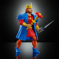 Mattel Masters of the Universe Deluxe King Randor 6-inch action figure holding sword and scepter on dark background