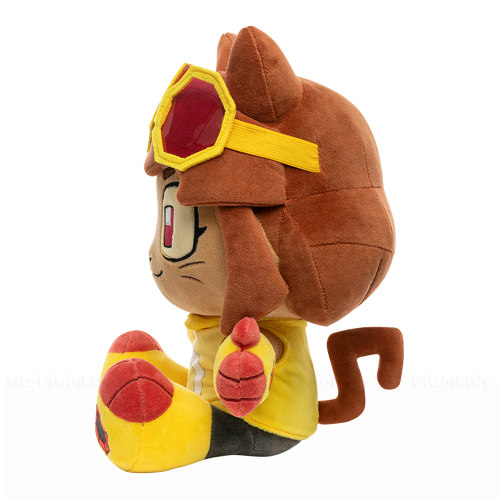 Kit Plush Gameoverse Official Collectible Figure by Glitch Productions showing side view with brown hair and yellow goggles