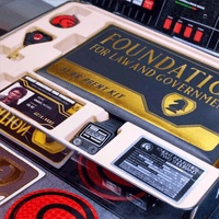 Close-up of Doctor Collector Knight Rider F.L.A.G. Agent Kit components including ID card and data devices in collector box tray