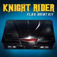 Black Knight Rider F.L.A.G. Agent Kit collector box designed by Doctor Collector with red light detail on blue background
