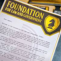 Close-up of Foundation for Law and Government welcome letter with Knight Rider emblem by Doctor Collector