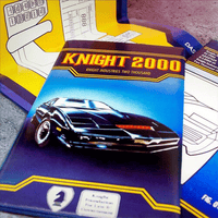 Knight 2000 brochure with iconic KITT car design on schematic background by Doctor Collector collectible set