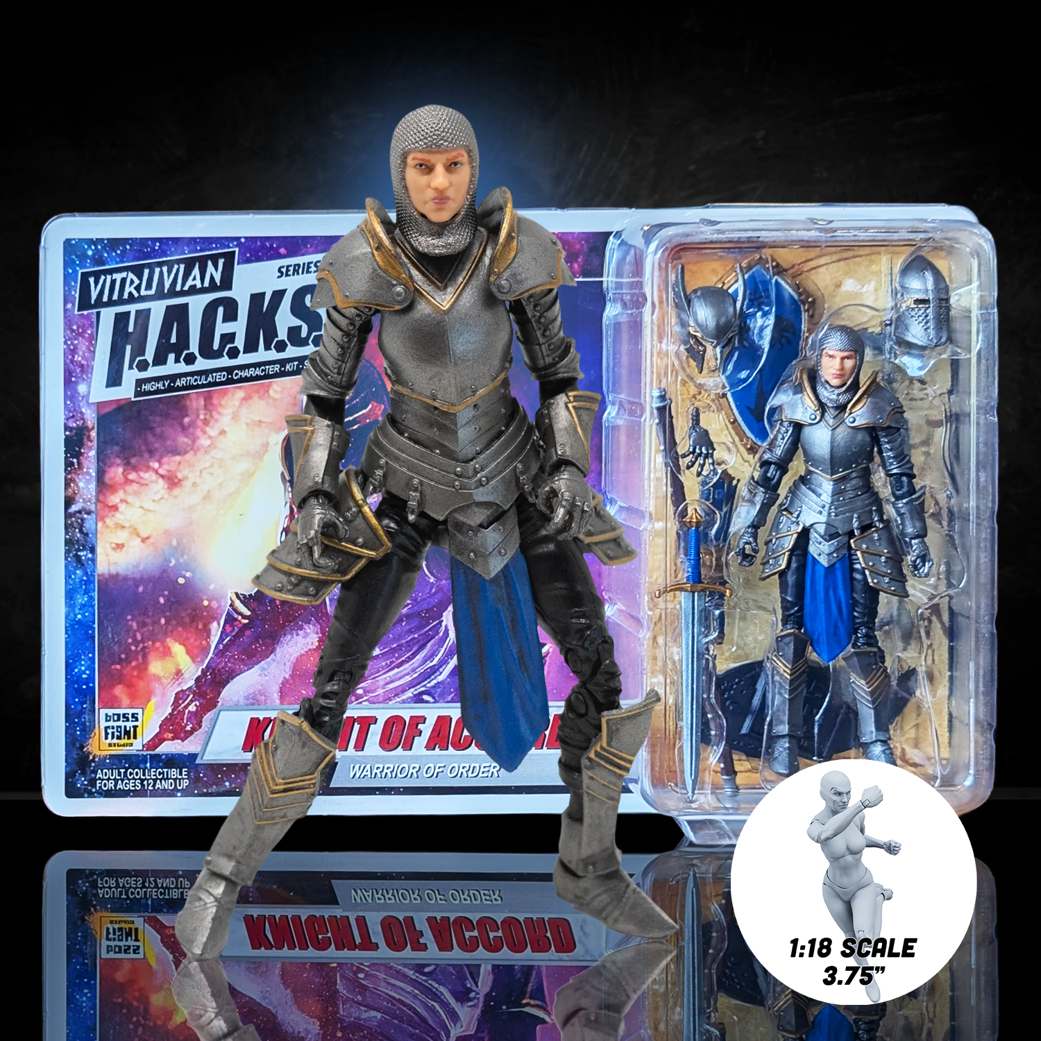Knight of Accord FEMALE Warrior of Order -Vitruvian H.A.C.K.S. 1:18 Scale Action Figure by Boss Fight Studio Llc with armor and accessories.
