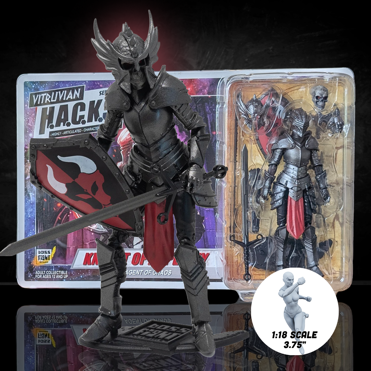 Female Knight of Asperity Agent of Chaos -Vitruvian H.A.C.K.S. 1:18 Scale Action Figure by Boss Fight Studio Llc with sword and shield