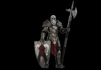 Knight of Asperity 10th Anniversary Male Figure -Vitruvian H.A.C.K.S. 1:18 Scale Action Figure by Boss Fight Studio Llc holding axe and shield.