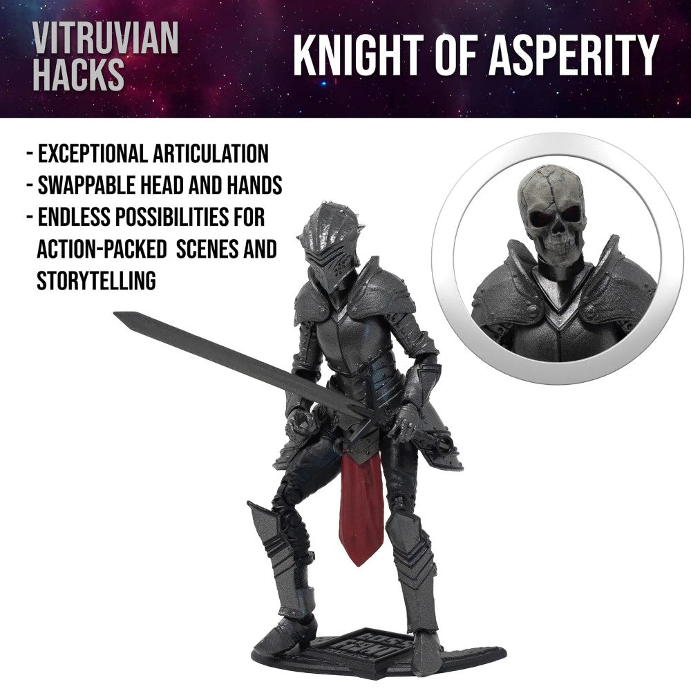Knight of Asperity 10th Anniversary Male Figure -Vitruvian H.A.C.K.S. 1:18 Scale Action Figure by Boss Fight Studio Llc with sword and alternate skull head