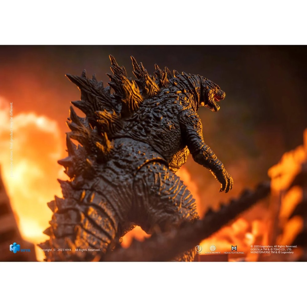 Godzilla The King of the Monsters Returns Exquisite Basic Series Action Figure by Hiya Toys amid flames