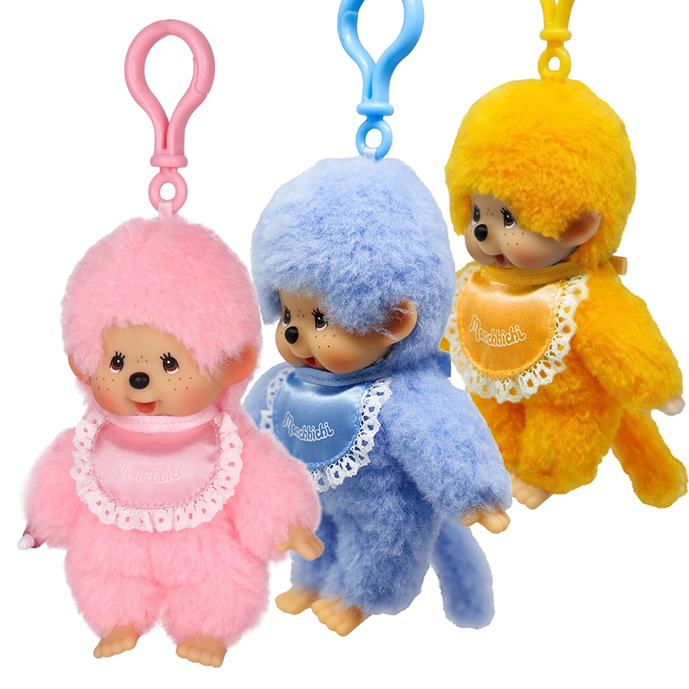 5.5" Monchhichi Lacie Bag Charm Set - 3-Pack (Orange, Blue, & Pink) Sold as Set by Go Figment plush charms