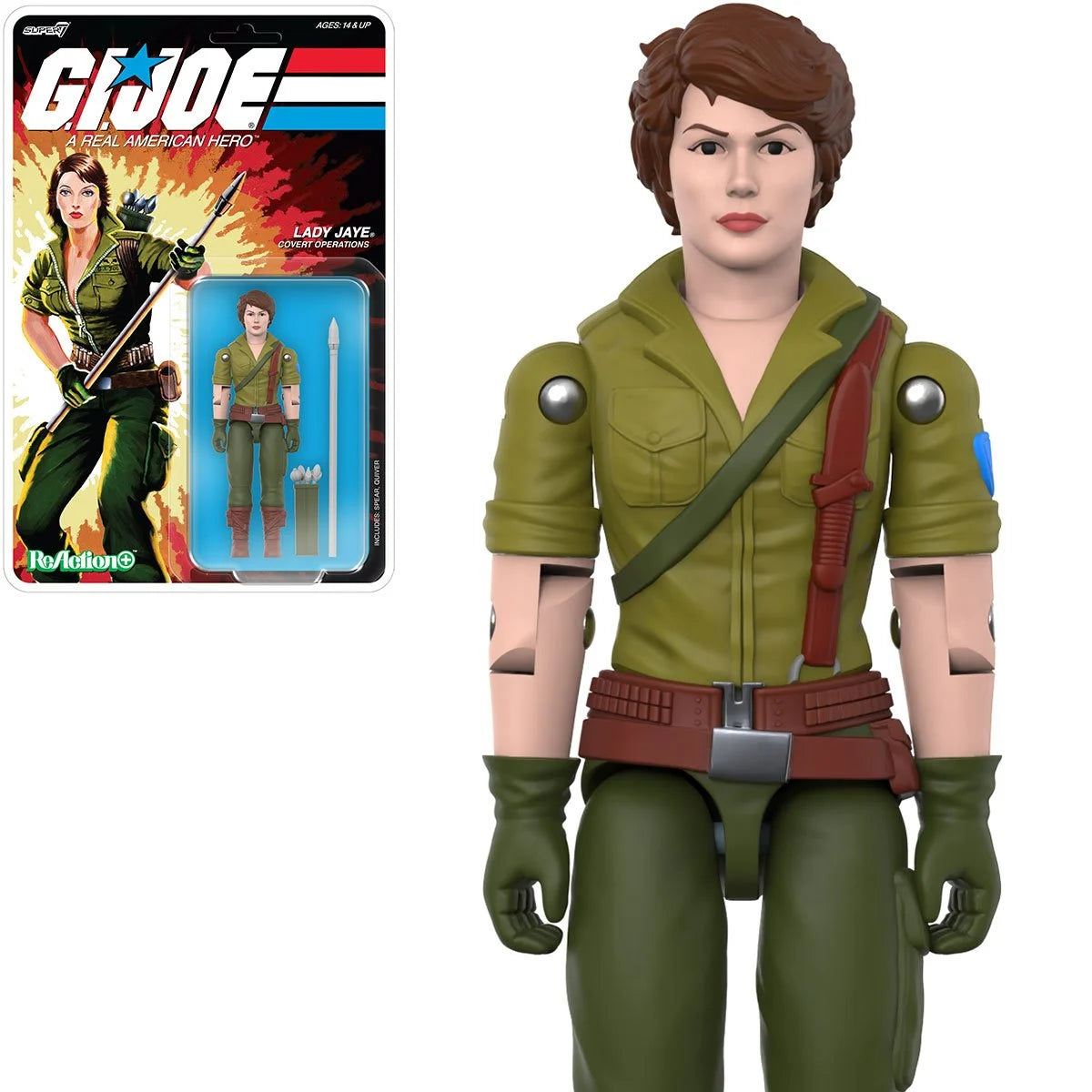 Lady Jaye GI Joe Comic ReAction Plus 1:18 Scale 3 3/4-Inch Action Figure by Super7 in green military outfit