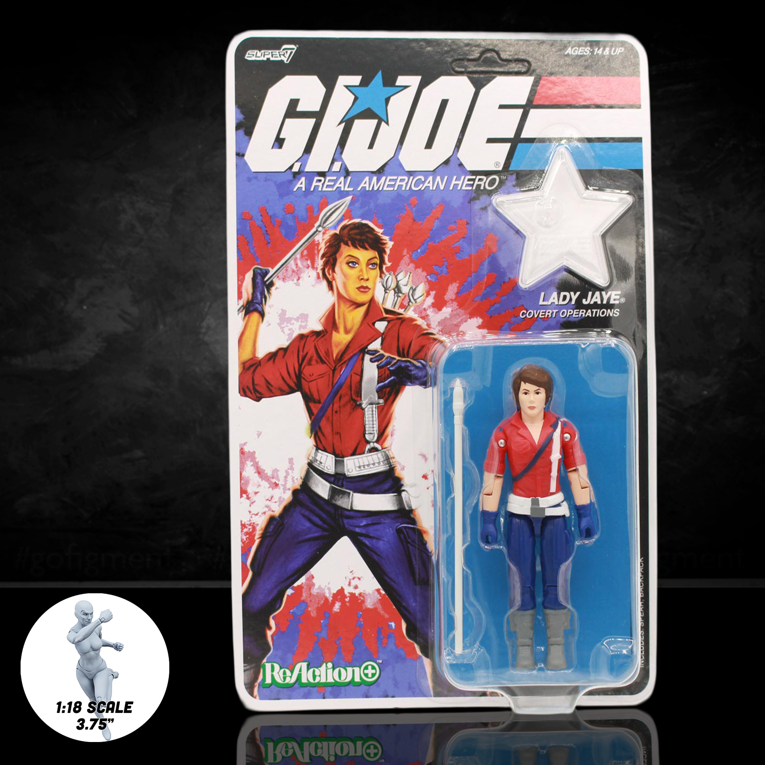 G.I. Joe Lady Jaye (America's 250th Anniversary) 3 3/4-Inch ReAction+ Figure by Super7 new in box with weapon accessory