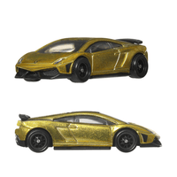 Mattel Hot Wheels Premium Lamborghini Gallardo LP 570-4 Fast and Furious diecast car model gold side and front views