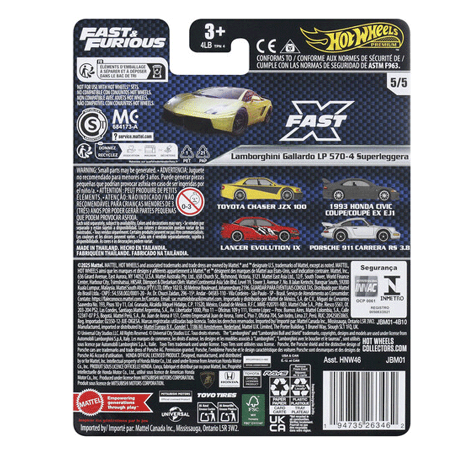 Mattel Hot Wheels Fast and Furious Lamborghini Gallardo LP 570-4 Superleggera diecast car packaging back view