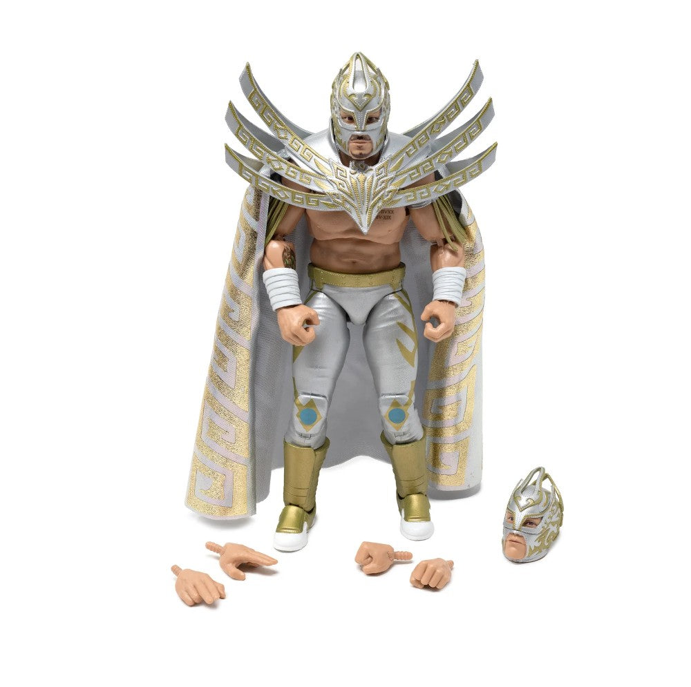 Laredo Kid Legends of Lucha Libre Premium 1:12 Scale 6" Action Figure by Boss Fight Studio Llc with white and gold cape and extra hands new in box