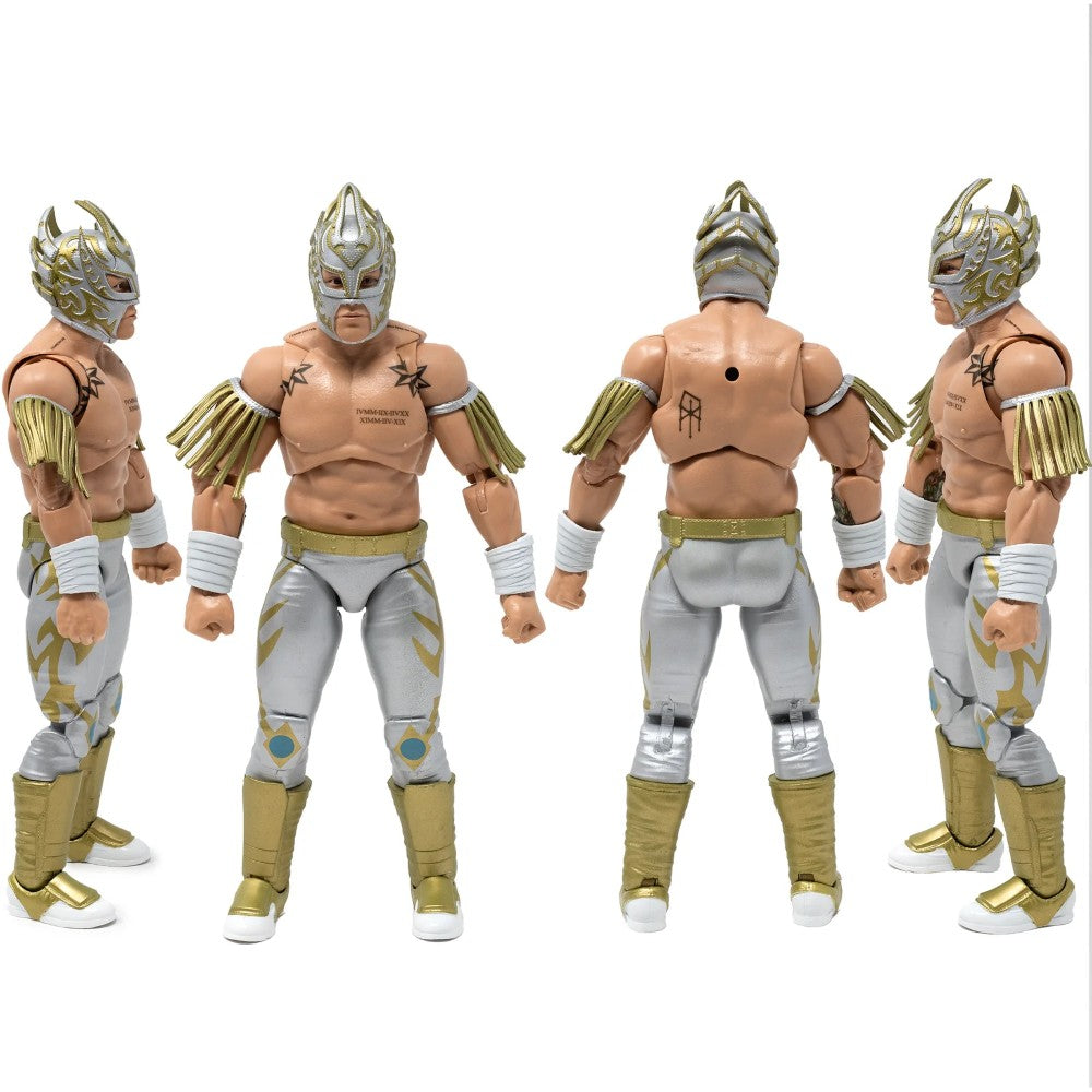 Laredo Kid Legends of Lucha Libre Premium 1:12 Scale 6" Action Figure by Boss Fight Studio Llc with gold and white mask new in box