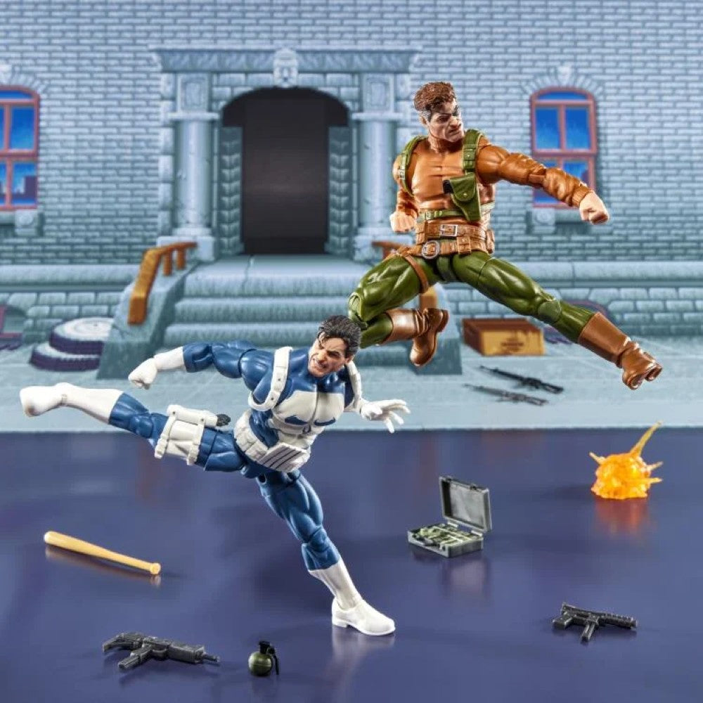Marvel Legends Gamerverse Punisher and Nick Fury 6 inch action figures by Hasbro posed in dynamic fight scene