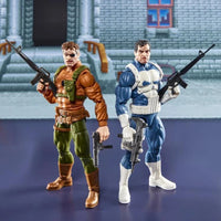 Marvel Legends Hasbro 6-inch Punisher and Nick Fury action figure two-pack posed with weapons on urban backdrop
