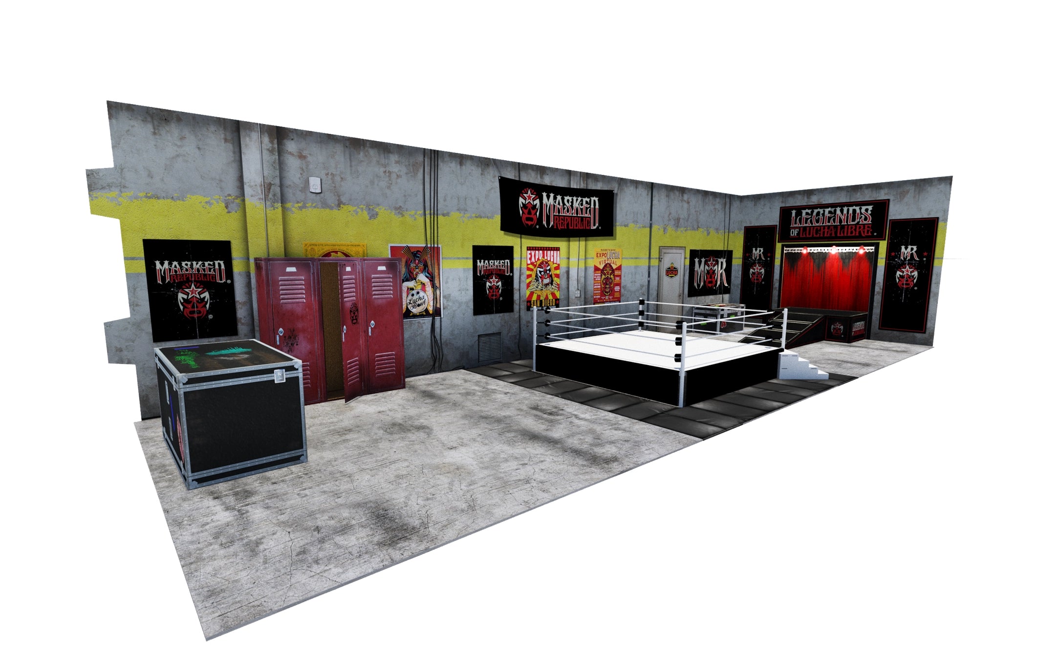 Diorama Legends of Lucha Libre Premium 1:12 Scale 6" Wrestling Backdrop by Boss Fight Studio Llc with detailed ring and lockers
