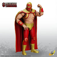 Solar Legends of Lucha Libre Premium 1:12 Scale 6" Action Figure by Boss Fight Studio Llc in red and gold costume with cape new in box