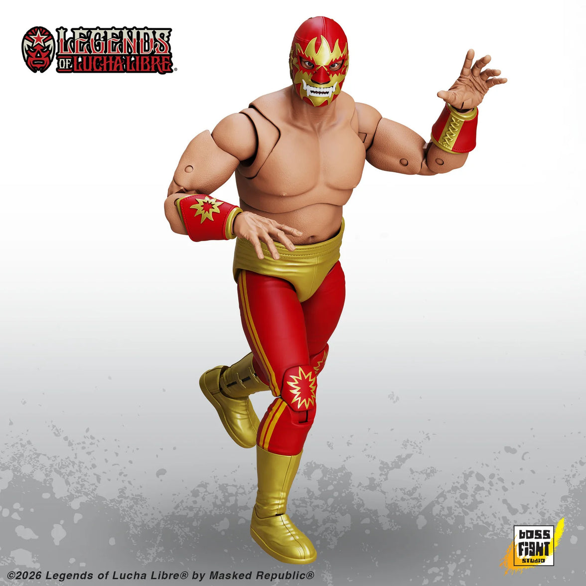 Solar Legends of Lucha Libre Premium 1:12 Scale 6" Action Figure by Boss Fight Studio Llc new in box with red and gold costume