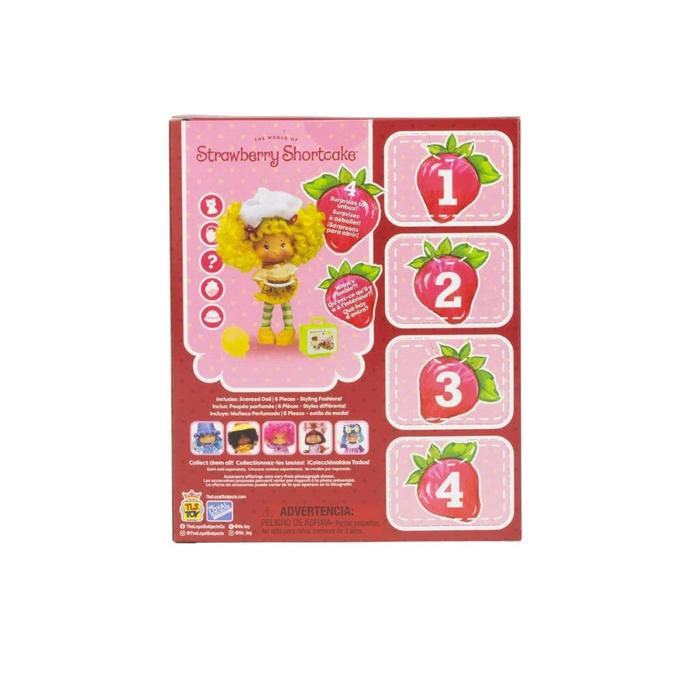 Strawberry Shortcake Lemon Meringue 5 1/2-inch fashion doll by Loyal Subjects in pink collector box back view