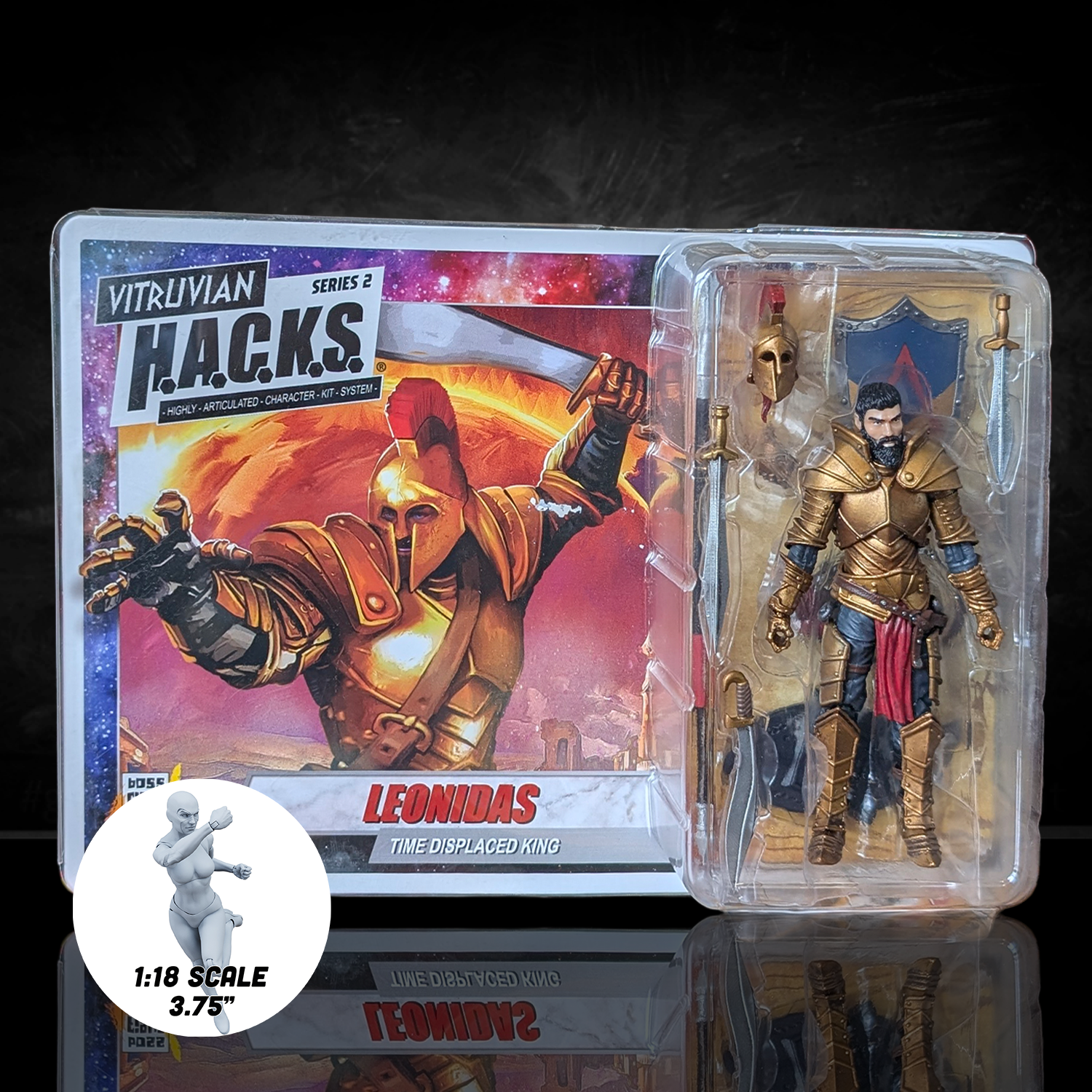 Leonidas the Time Displaced King -Vitruvian H.A.C.K.S. 1:18 Scale Action Figure by Boss Fight Studio Llc in detailed armor with accessories.