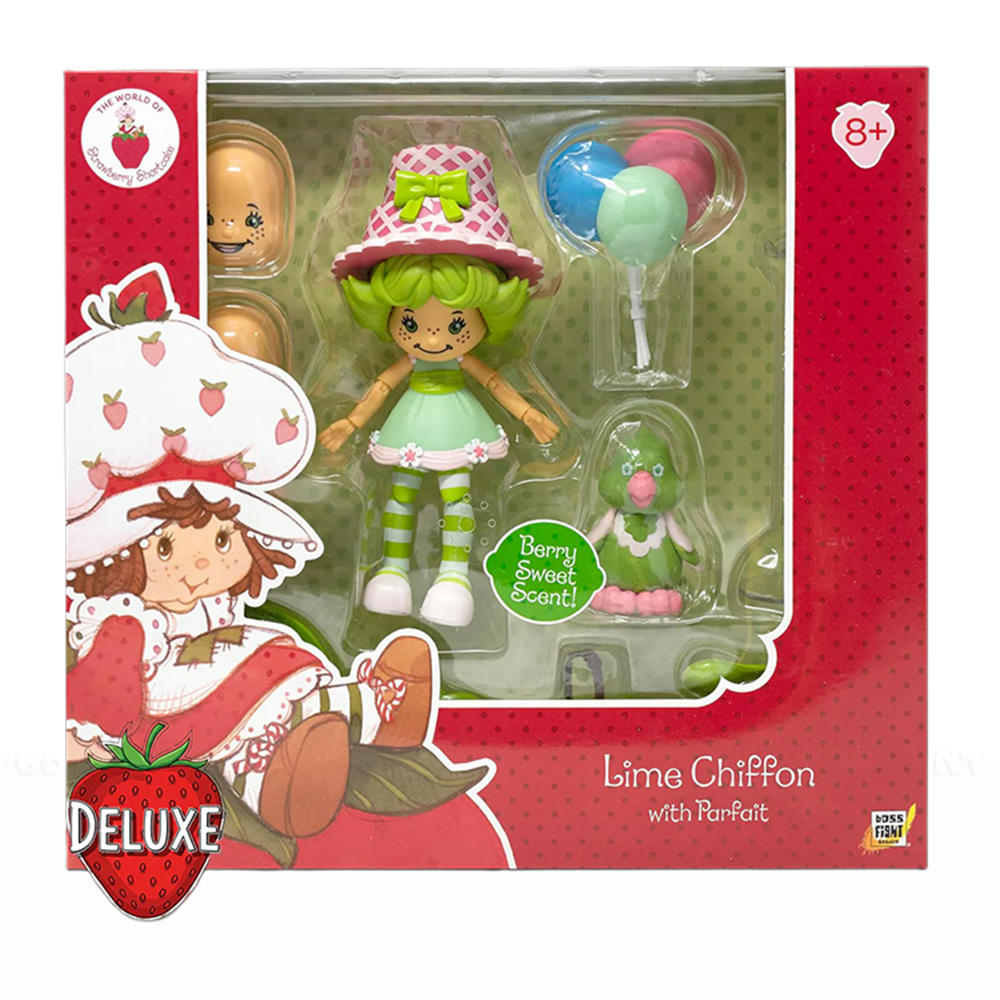 Lime Chiffon Strawberry Shortcake DELUXE Action Figure 1:12 by Boss Fight Studio Llc with balloons and pet parrot