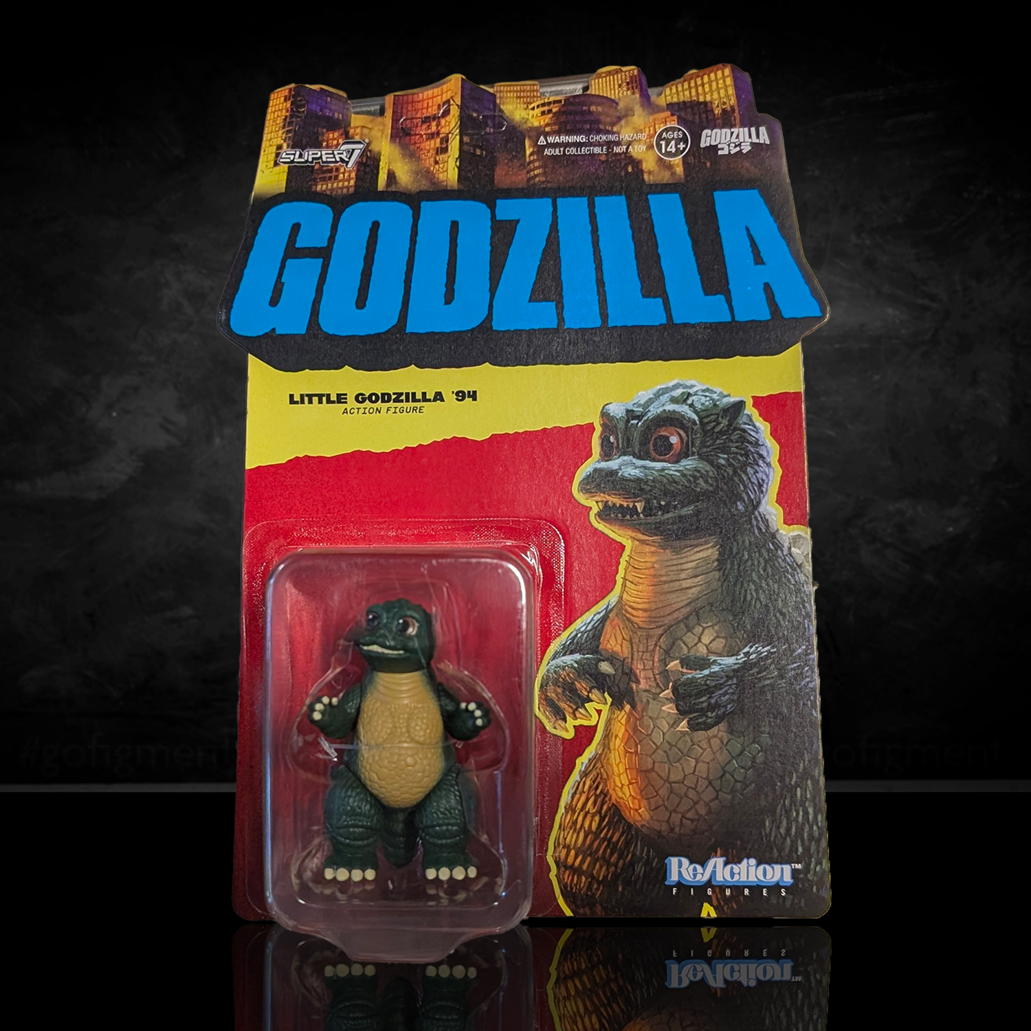Little Godzilla 3 3/4-Inch ReAction Figure Super7 Toho Kaiju Collectible Figure new in box with vintage Godzilla packaging