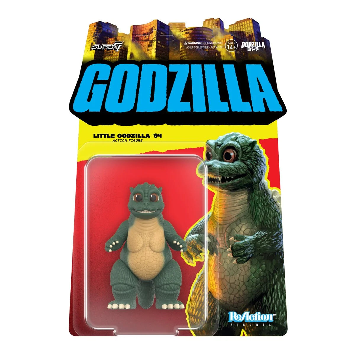 Little Godzilla 3 3/4-Inch ReAction Figure Super7 Toho Kaiju Collectible Figure in new box packaging with detailed sculpt