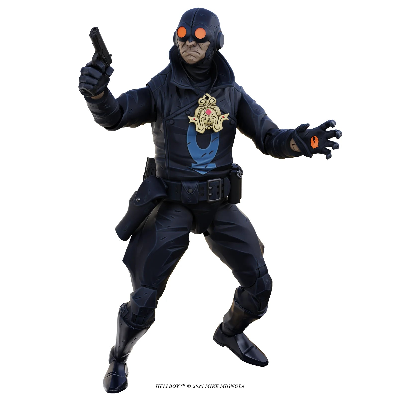 Lobster Johnson 1:12 Scale Action Figure Wave 1 (The Iron Prometheus) by Boss Fight Studio posed with weapon by Go Figment