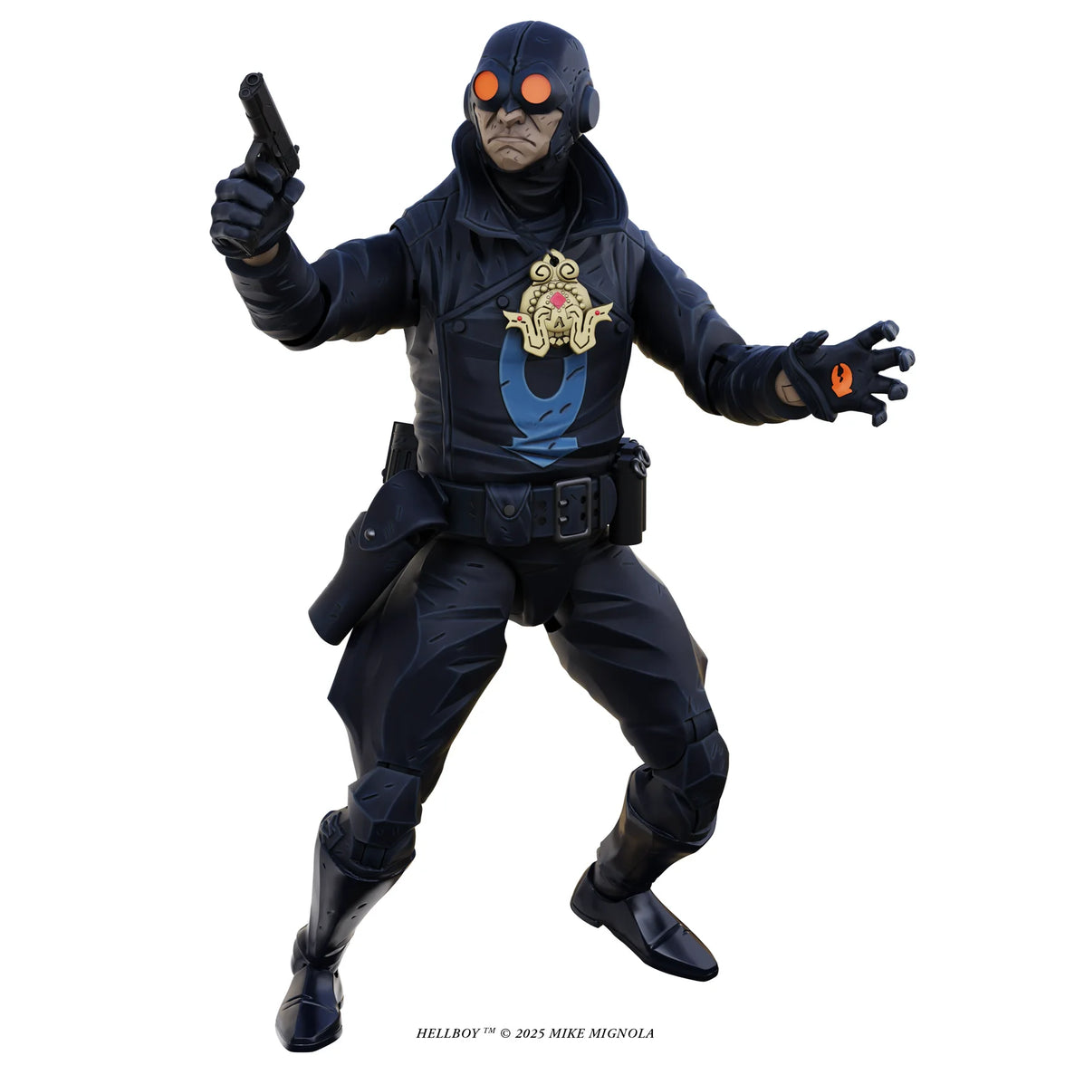 Lobster Johnson 1:12 Scale Action Figure Wave 1 (The Iron Prometheus) by Boss Fight Studio posed with weapon by Go Figment