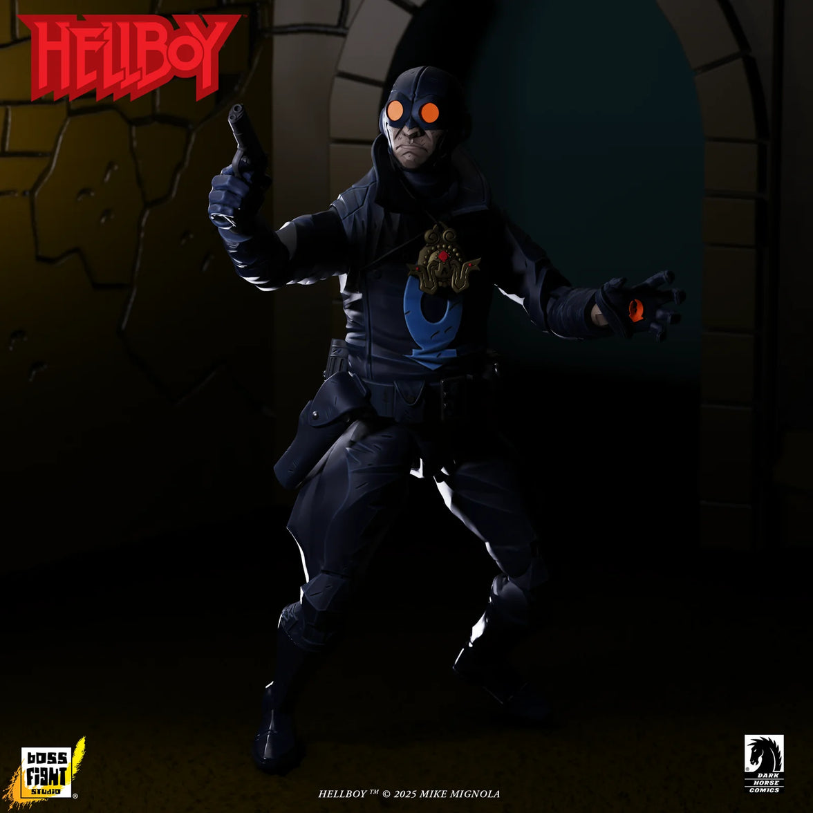 Lobster Johnson 1:12 Scale Action Figure Wave 1 (The Iron Prometheus) by Boss Fight Studio posed in black suit by Go Figment